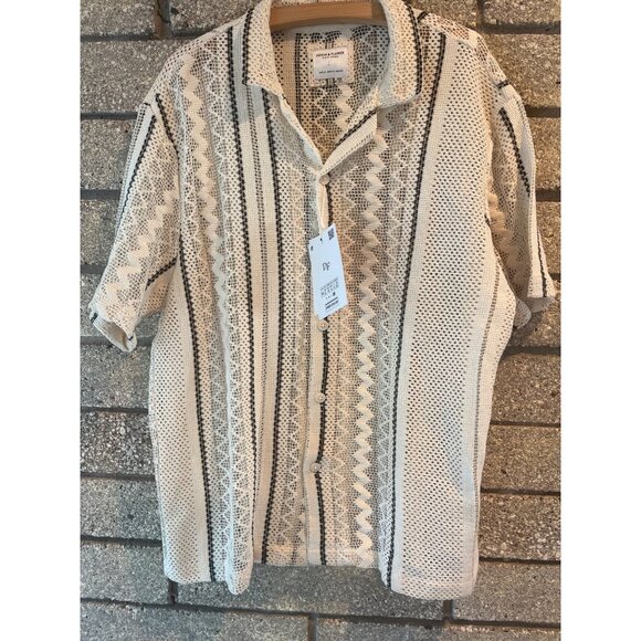 Denim & Flower Ricky Singh Mens XL White Crochet Knit Button-Up Shirt With Black - Picture 1 of 8